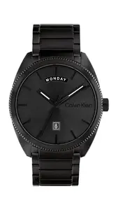 Calvin Klein Progress Qtz Basic Calendar Grey Round Dial Men's Watch|Ionic Plated Black Steel Material|Black Color Band - 25200448