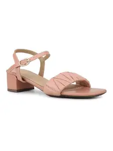 Inc.5 Womens Peach Party Wear Square Toe Sandals With Buckle Closure