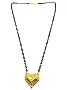 Digital Dress Room Digital Dress Women's Jewellery Gold Plated Mangalsutra Necklace 18-inch Length Chain Golden Plated Pendant and Latkan Traditional Black Beads Single Line Layer Short Mangalsutra for Women and Girls