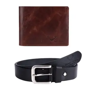 Urban Leather Gift Hamper for Men | Brown Genuine Leather RFID Wallet and Black Genuine Leather Belt Men's Combo Gift Set Combo Leather