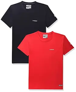 Charged Energy-004 Interlock Knit Hexagon Emboss Round Neck Sports T-Shirt Red Size Xs and Charged Pulse-006 Checker Knitt Round Neck Sports T-Shirt Navy Size Xs