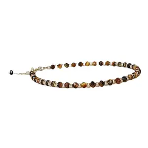 RRJEWELZ Tigers Eye Round Beaded Bracelet – Faceted 3mm Brown Stones with Silver Lock – 7 Inch Adjustable link Bracelet for Men & Women|LCBR_RR_06431