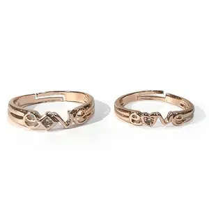 Love Couple Rings Set, Rose Gold Plated, Adjustable Size