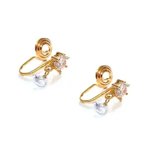 Via Mazzini Gold Plated Spiral Design No-Piercing Clip-On Nose Ring/Ear Cuff Earrings Clip For Women And Girls (NR0315) 1 Pair