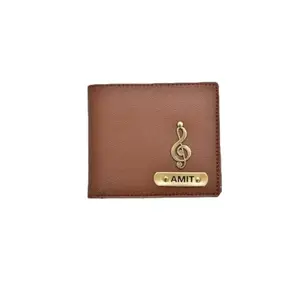 NAVYA ROYAL ART Customised Men's Leather Wallet - Name & Logo Printed on Wallet for Gift, Tan