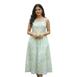 EKESVARA Women’s Off White Cotton Sleeveless Dress | Handblock Print | Ethnic Summer Wear | Lightweight & Breathable Design