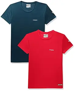 Charged Active-001 Camo Jacquard Round Neck Sports T-Shirt Petrol-Green Size Small And Charged Endure-003 Chameleon Spandex Knit Round Neck Sports T-Shirt Red Size Small