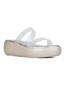 Inc.5 Womens Silver Transparent Round Toe Party Wear Wedge Heel Mules