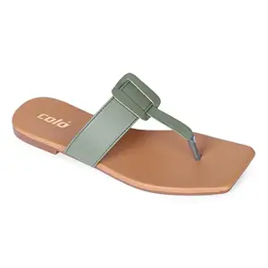 Colo Flat T-Shape Fashion Sandal's and Slipper's for Women's & Girl's NK-3 Olive Size 3 UK