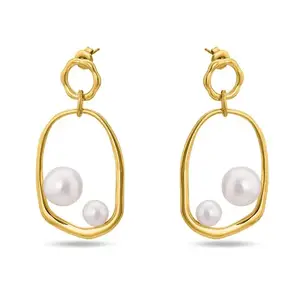 PALMONAS Golden Pearl Drop Earring for Women - Gift for Girls & Women | Waterproof & Anti-Tarnish Earrings