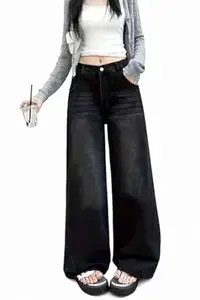 High Rise Deniim Washed Wide Leg Jeans for Girls and Women