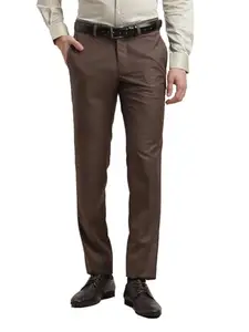 Turtle Men Terry Rayon Solid Slim Fit Brown Formal Trouser