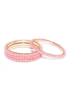 Priyaasi Pretty Pink Bangles Set for Women | Traditional Beaded Design | Gold-Plated | Kada Bangles for Women | Set of 4 | Brass Metal | Bridal Bangles Set for Weddings & Festivals