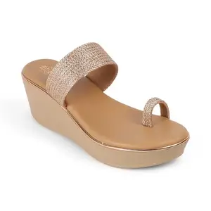 tresmode ADRIANA Women's Wedges Sandals Platform Heels Champagne, 4 UK / 37 EU - Round Toe Comfortable Soft Footwear Leather Durable