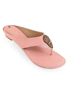 V-WALK Embellished Slip-ons Ethnic & Smart Casuals Flats | Easy-To-Wear Slipon Festive Chappals for Women | Women's Fashion, Office & Ethnic Sandals | Big Sizes Only (43 to 47) | Peach