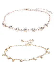 fabula Jewellery Combo of 2 Gold Tone Fashion Anklet - Delicate Stone Design - For Women & Girls Stylish Latest (AIS1-AJD7_Z1)- For Women & Girls Stylish Latest