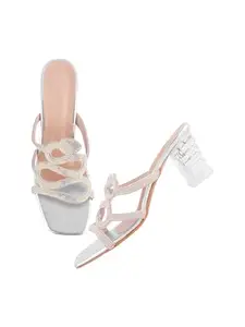 TRYME Crystal Block Heels With Rhinestone Décor Straps And Elegant & Fashionable Women's Heels For Cocktail Party Or Gathering