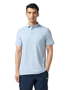TECHNOSPORT Men's Solid Slim Fit Polo Collar T-Shirt COTFLEX Half Sleeve Button Polyester for Gym Running Workout UPF50+ Anti Odour