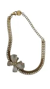 Fashion Chain Bracelet with Crystal Flower Charm, Gold-Toned, Adjustable
