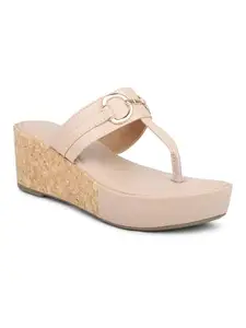 INC.5 Women Beige Textured Platform Sandals With Buckle Detail
