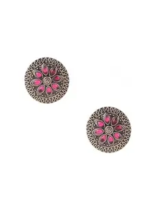 ANURADHA PLUS® Rose Gold Colour Traditional Studs Earrings Set For Women & Girls | Round Big Ear Stud Earrings for Women (Pink)