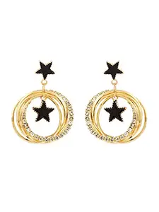 Yellow Chimes Drop Earrings for Women Black Star Shaped Gold Plated Circle Drop Earring for Women and Girls.