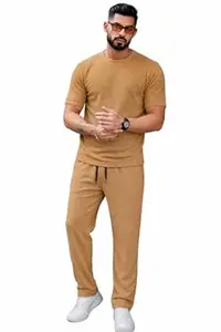 Mack Jonney Men’s Cotton Tracksuit | Self Print Stylish Tracksuit with Trackpants | Comfortable All-Season Activewear-S243