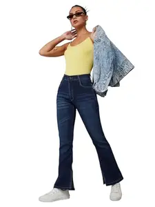 Dolce Crudo Women's Bootcut Mid Rise Regular Length Denim Stretchable Jeans (DOSS24DEN68-49-115-38, Blue, 38)