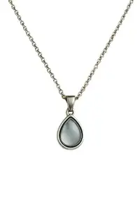 Teardrop Moonstone Pendant Necklace for Women | Stainless Steel Linked Chain Jewellery | Elegant Crystal Healing Stone Necklace