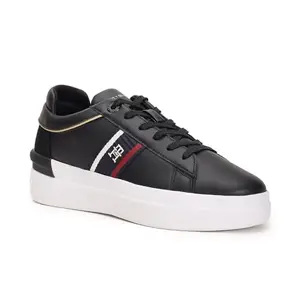 Tommy Hilfiger Leather Solid Black Women Flat Sneakers (F23HWFW247) Size- 39