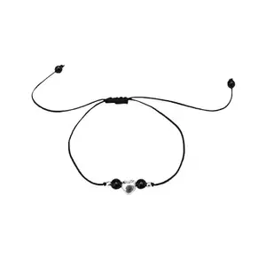 SHREE VAIBHAVI DIZAJNER VAIBHAVI DIZAJNER EXCLUSIVE 925 Pure Silver Black Thread Adjustable Anklet with Heart Ball for Women and Girls - Single Piece"