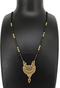 One Gram Gold Jewelry's Brass Mangalsutra Pendant Tanmaniya Black Bead(18 Inch) Brass Mangalsutra hA_SM 859 18''