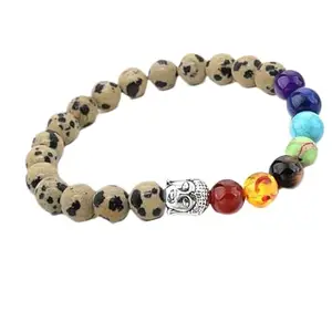 Shircreations Handmade 7 Chakra Howlite Healing Crystal Bracelet with Buddha Head Charm – 8mm Beads for Spiritual Balance, Wisdom, and Enlightenment - Stretchable Yoga Bracelet for Men & Women