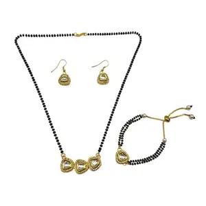 Digital Dress Room Kundan Triangle Shape Pendant Short Mangalsutra with Earrings & Bracelet