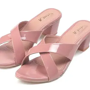 Women's Fashionable Sandal | Comfortable For All Formal And Casual Occassions | Patent Leather Heels For Women & Girls (Color-Peach,Size- 5 UK)