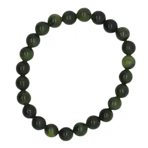 RRJEWELZ Natural Australian Jade 8mm Round Shape Smooth Cut Beads 7 Inch Stretchable Bracelet For Men & Women. Unisex Bracelet For Healing, Meditation, Prosperity, Gift & Luck|STBR_RR_10077_7.0