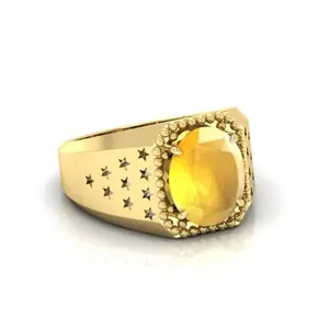 MBVGEMS Yellow Sapphire Ring 6.00 Carat Astrological Gemstone Panchdhatu 22K Gold Plated Ring for Men & Women
