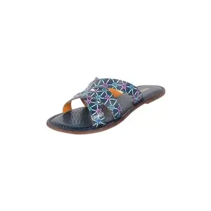 Mochi Women Blue Flat Fashion Slip-on Slide Chappal UK/4 EU/37 (41-259)
