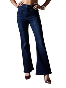 Miss Chase Women's Bootcut High Rise Stretchable Denim Shaping Jeans (MCSS25DEN81-05-71-36, Navy Blue, 36)