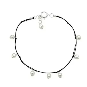 SILVESTO INDIA Round Shape Natural Pearl Gemstone 925 Sterling Silver Handmade Anklet For Women & Girls Beautiful Fashion Anklet (1)
