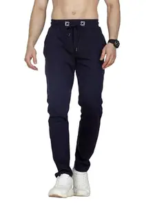 Big Button Cotton Track Pant for Men Zipper Pocket Athliesure Sweatpant Navy