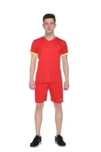 B-TUF Men's Academy Football Jersey/T-shirt Shorts Set Polyester (Red, Medium)