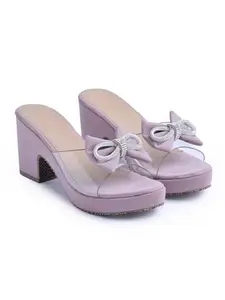 JM LOOKS Women's Chunky Bow Block Heel Sandals Dressy Round Open Toe Sandals InchComfortable Slip On Slide Sandals Women Shoe for Wedding Party & Casual -Wood-Rose