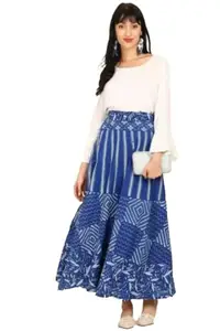 Women's Cotton Printed Wrap Around Maxi Skirt (Blue, Free Size)-PID45896