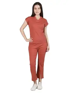 CHKOKKO Women Casual Summer Track Suit T-shirt Shorts Trackpant Co-ord Set Rust M