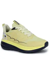ABROS Dax Running Sports Shoes Breathable Upper Mesh with Eva Sole Memory Foam Insole Casual Walking & Gym Shoes for Mens (Yellow/Navy 8)