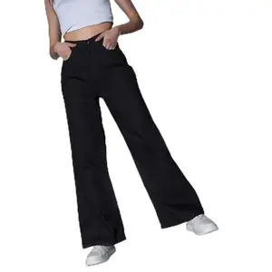 Hubberholme Women Black Regular Wide Leg Fit Jeans HHWJNW23506A_BK_30