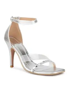 Inc.5 Women Silver Embellished Party Stiletto Heels With Ankle Loop