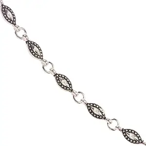 SWENY TRADERS Shining Oxidised Silver Floral Single Stylish Anklet (PAYAL) For Women & Girls with black beads (pair of 2)(Z-11)