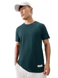 The Souled Store Solids: Emerald Green Men and Boys Short Sleeves Round Neck Regular Fit Cotton T-Shirts